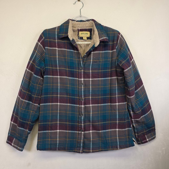 Rustic Ridge Sherpa Lined Flannel Shirt Womens L Blue Plaid Cozy Button Shacket - Picture 10 of 16